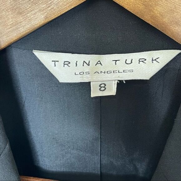 Trina Turk Two Button Blazer Ribbon Trim Black Size 8 - Picture 10 of 11